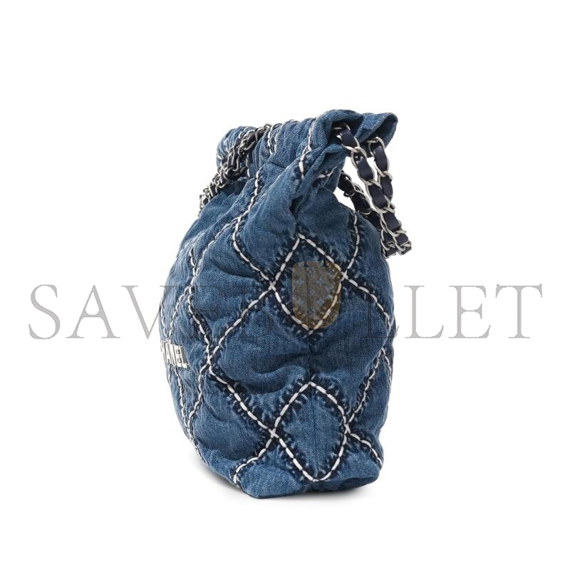 CHANEL DENIM QUILTED STITCHED SMALL CHANEL 22 BLUE AS3260 (37*35*7cm)
